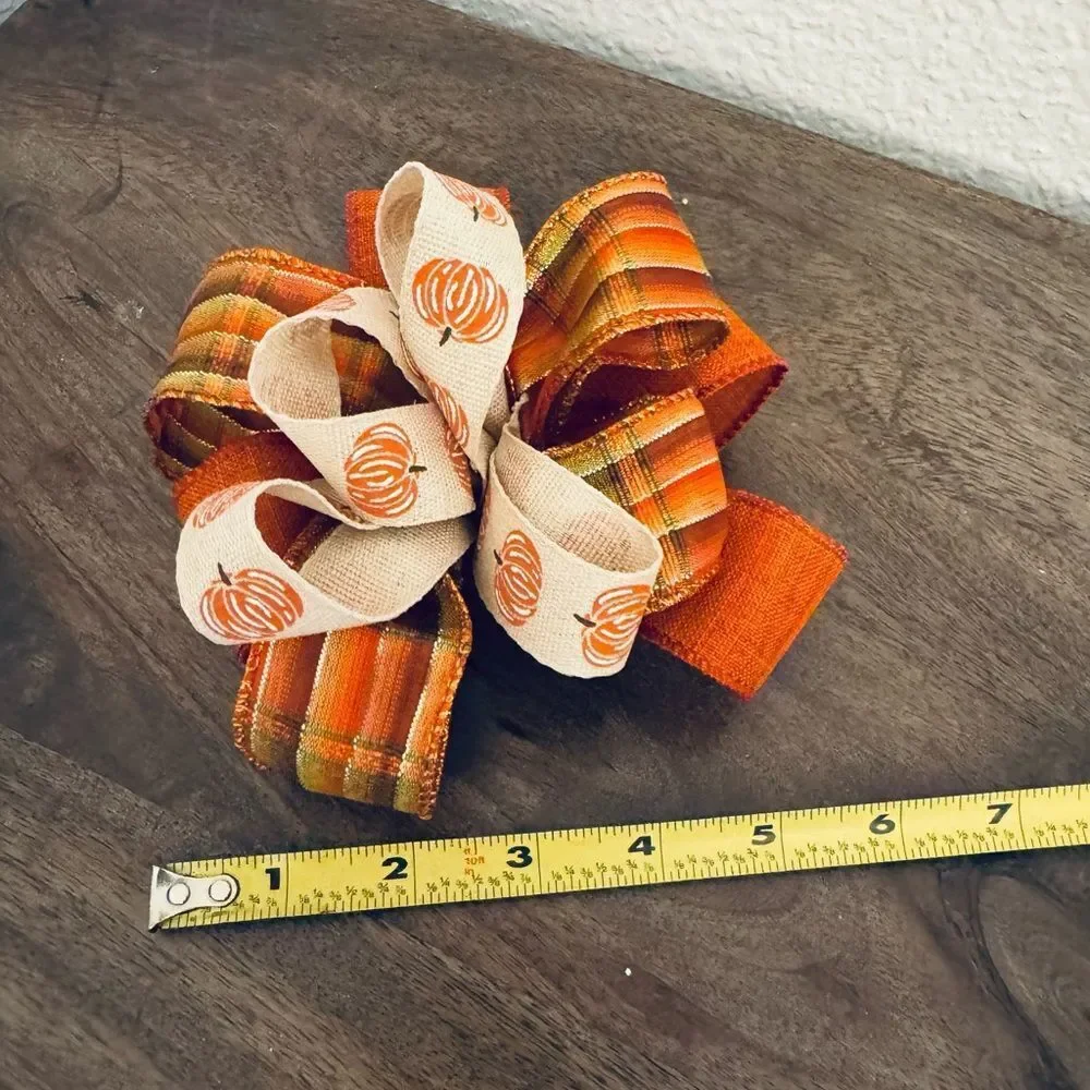 Handmade Fall Autumn Plaid Pumpkin Ribbon Bow